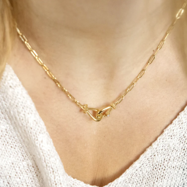 ZAG  Bijoux Gouden schakelketting  met verbinding en steentje