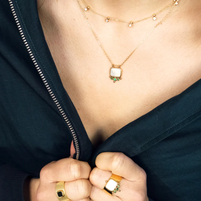 Goud ketting met crystal zirconia of parelmoer