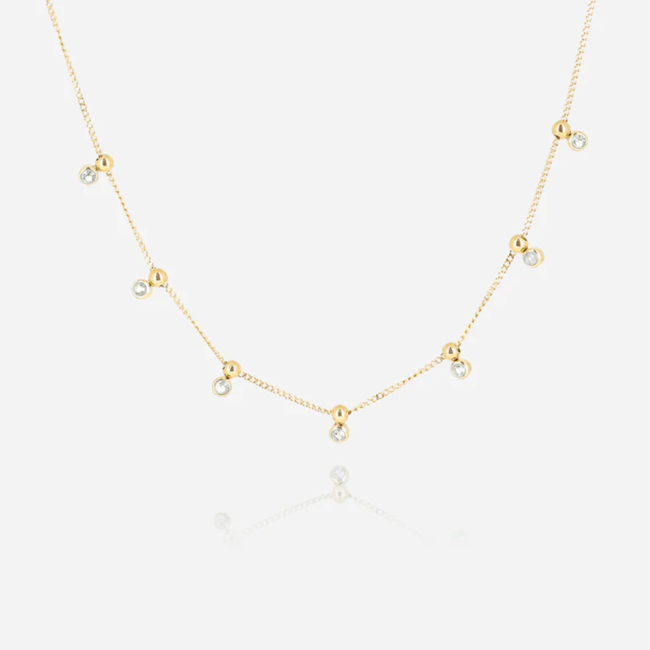 Goud ketting met crystal zirconia of parelmoer