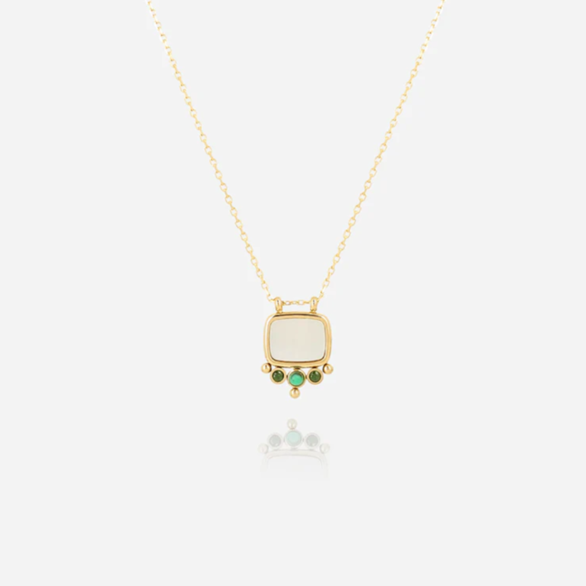 Goud ketting met crystal zirconia of parelmoer