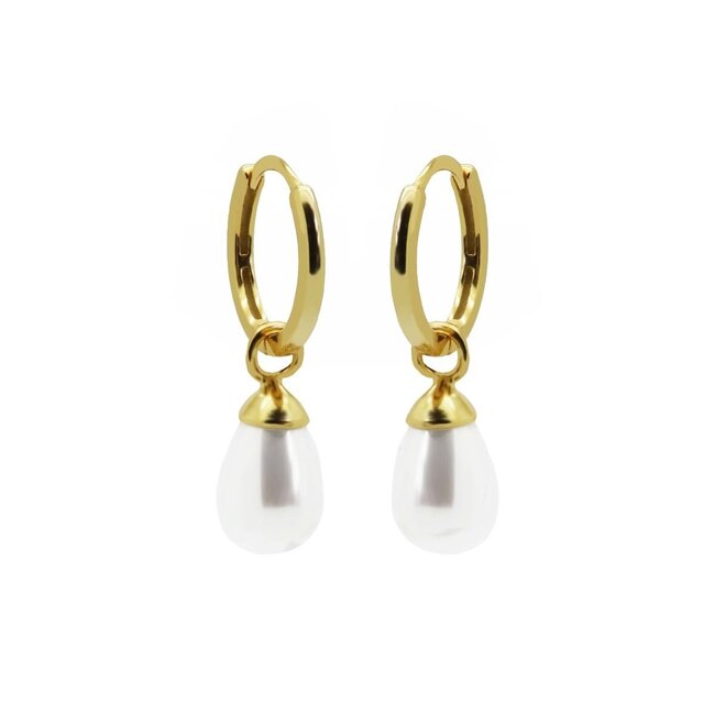 Goud of zilver oorringen met witte parel druppel