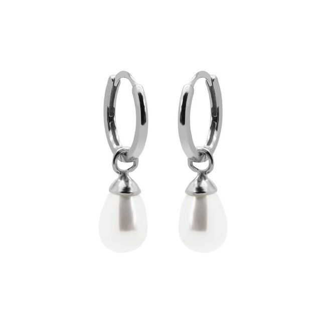 Goud of zilver oorringen met witte parel druppel