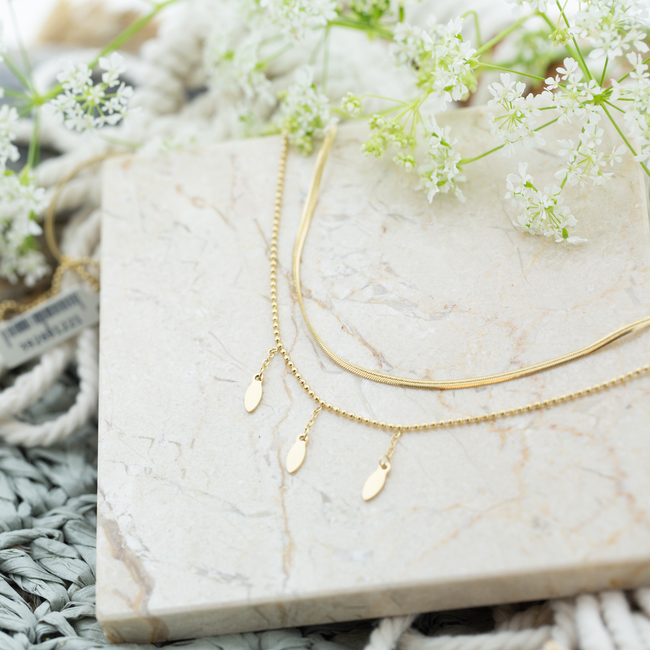 ZAG  Bijoux Dubbele ketting met platte schakel en druppel