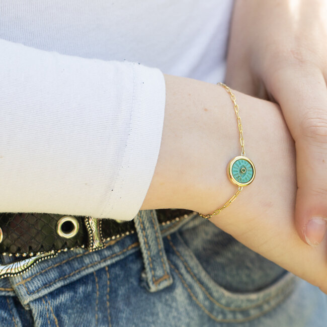 ZAG  Bijoux Goud turquoise geluksoog armband