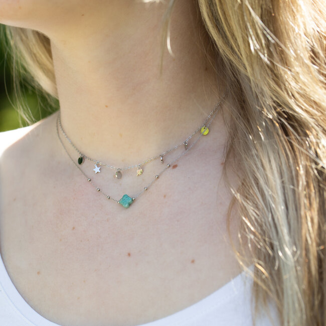 ZAG  Bijoux Zilver ketting met symbolen klaver, ster, hartje