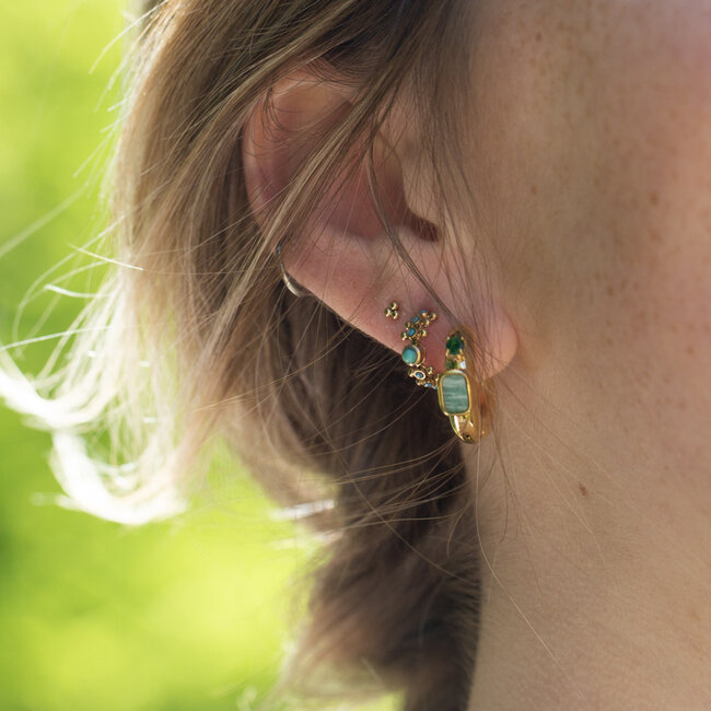 ZAG  Bijoux Goud oorbellen met boho turquoise groene steentjes