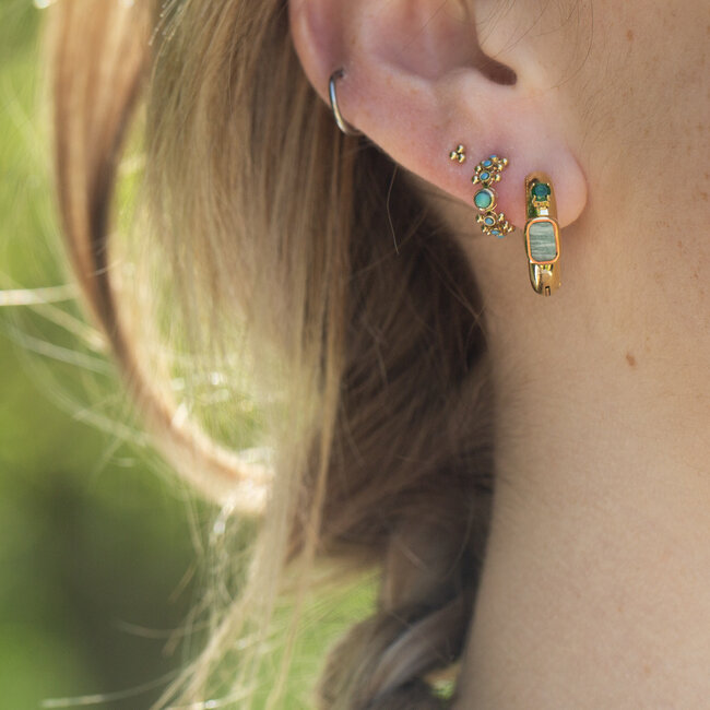 ZAG  Bijoux Goud oorbellen met boho turquoise groene steentjes