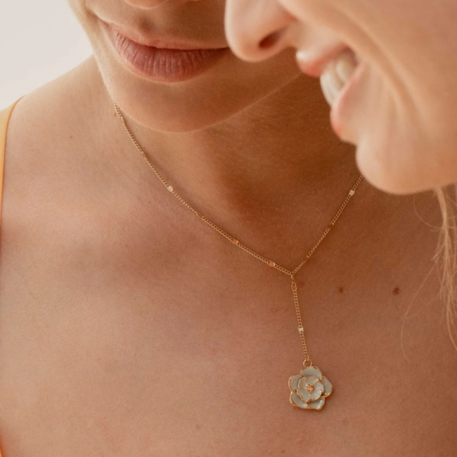 Bohm Paris Goud ketting met mint bloem