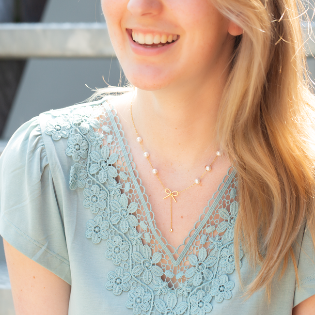 Bohm Paris Gouden ketting met parels en strik