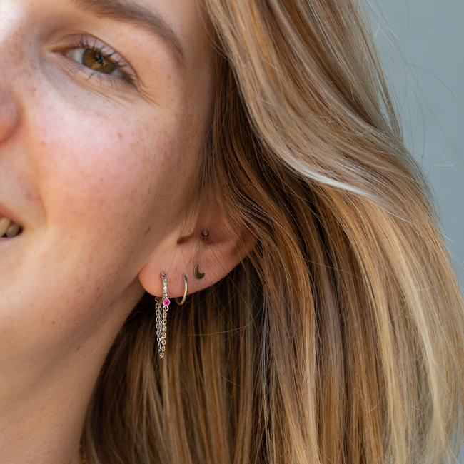 Echt zilver oorbellen met ketting en gekleurde zirconia