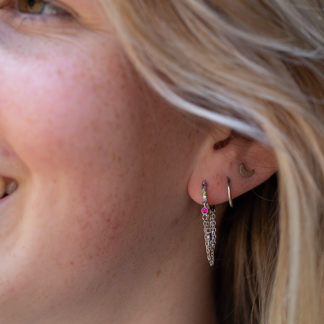 KARMA Echt zilver oorbellen met ketting en gekleurde zirconia