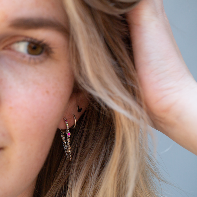 Echt zilver oorbellen met ketting en gekleurde zirconia