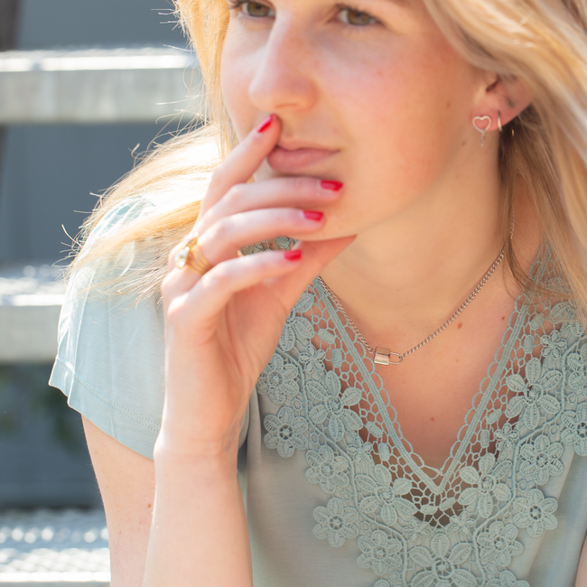 Day & Eve  Zilveren schakelketting met slot