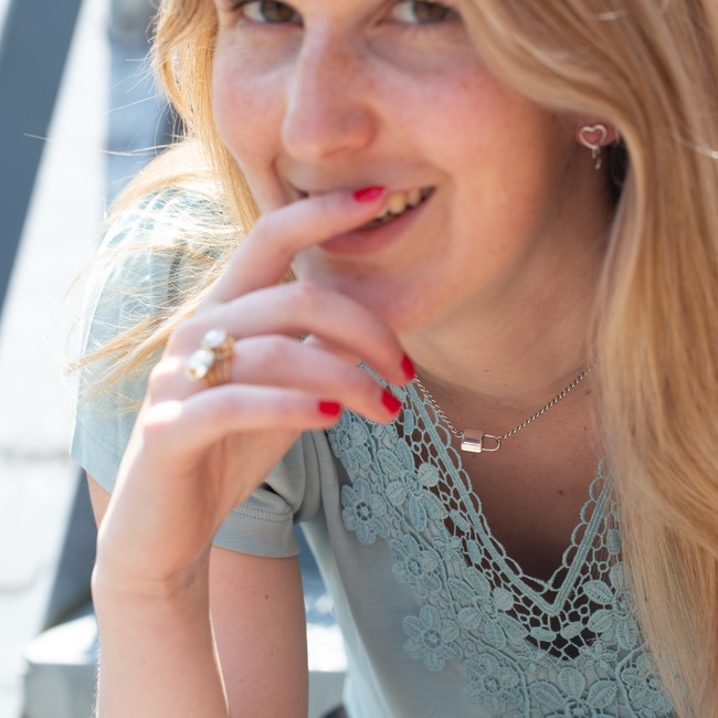 Day & Eve  Zilveren schakelketting met slot