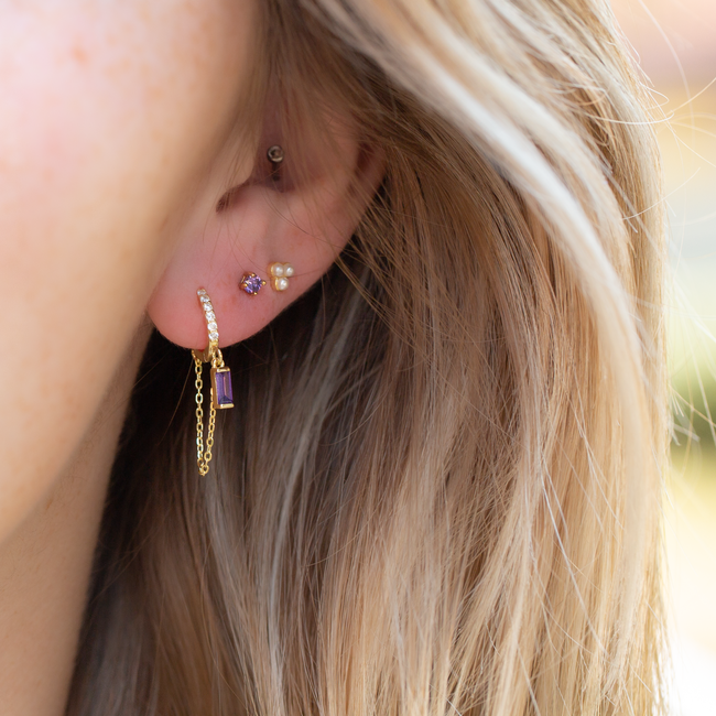 Goldplated Oorbellen met paars lavendel Steentjes