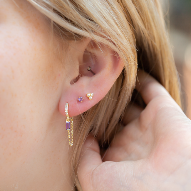 KARMA Goldplated Oorbellen met paars lavendel Steentjes