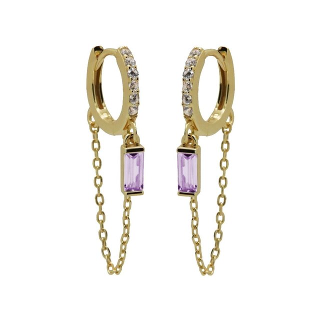Goldplated Oorbellen met paars lavendel Steentjes