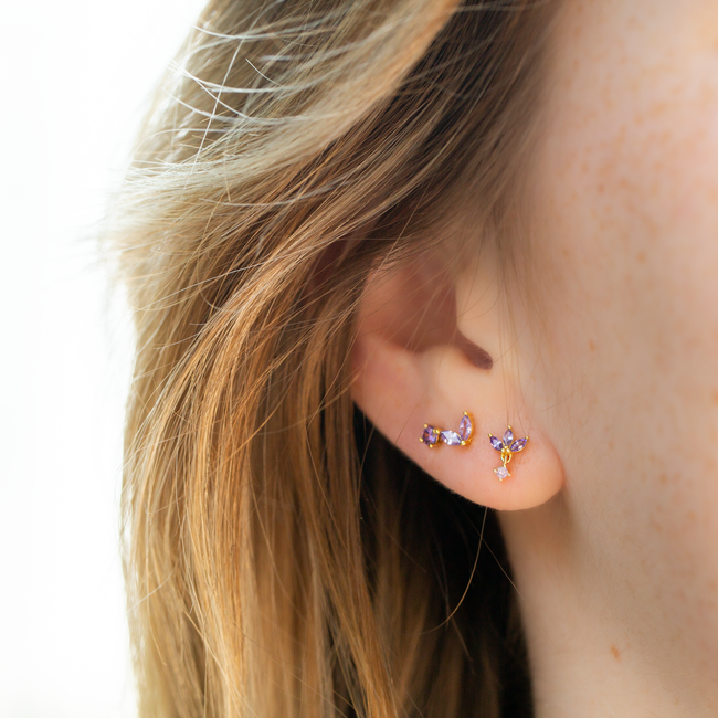 KARMA Goldplated Oorbellen met paars lila Steentjes