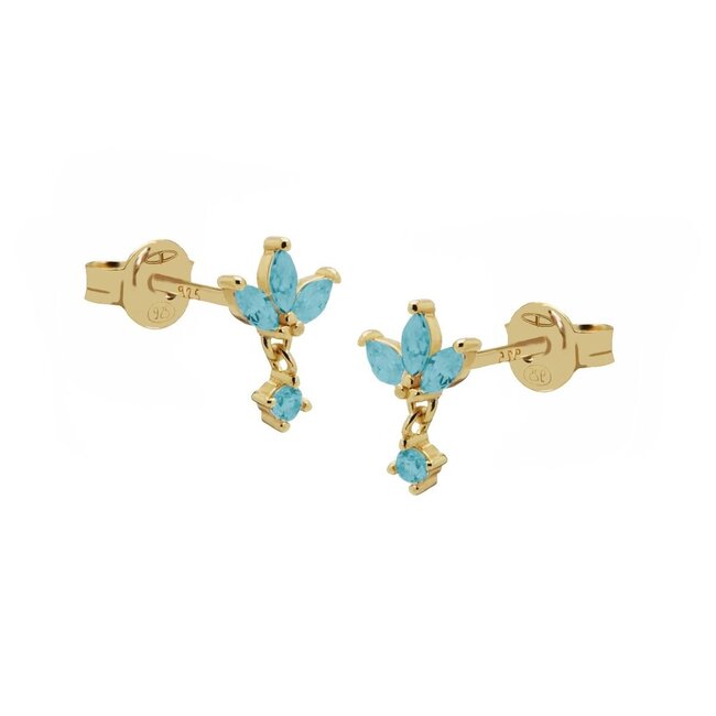 Goldplated oorbellen met turquoise crystal steentjes