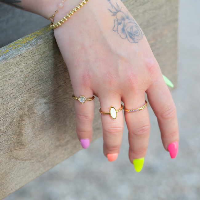 Goud stainless steel ring witte stenen of roze crystal