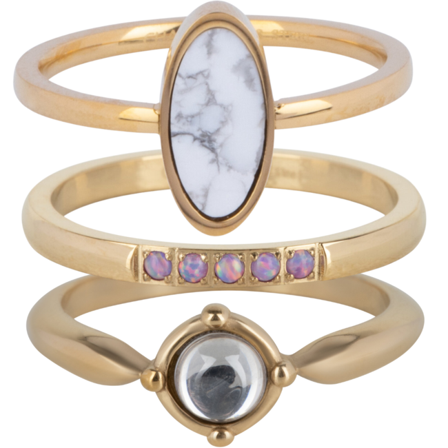 Goud stainless steel ring witte stenen of roze crystal