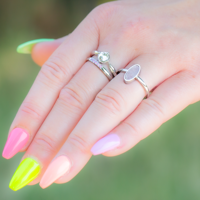 Zilver stainless steel ring pink roze stenen