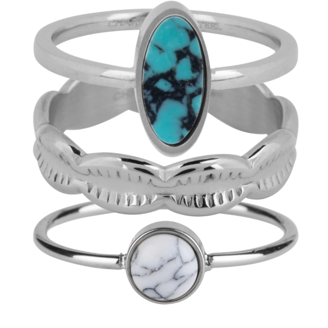 Charmins Zilver ring schelp, turquoise of witte steen