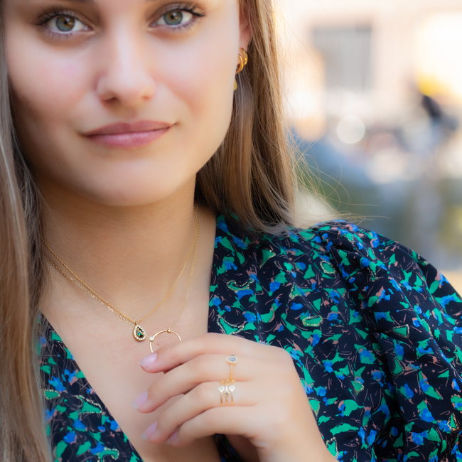 ZAG  Bijoux Goud cirkel of groene zirconia druppel ketting