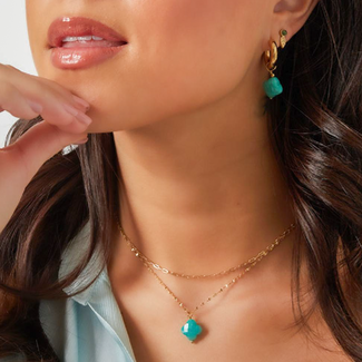 Beadle Turquoise klaver oorbellen of ketting