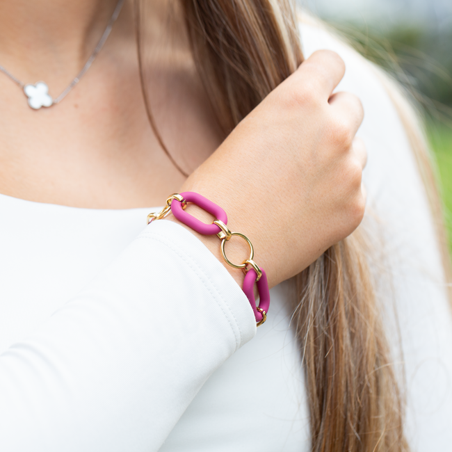 Day & Eve  Fuchsia roze ovaal trendy link armband