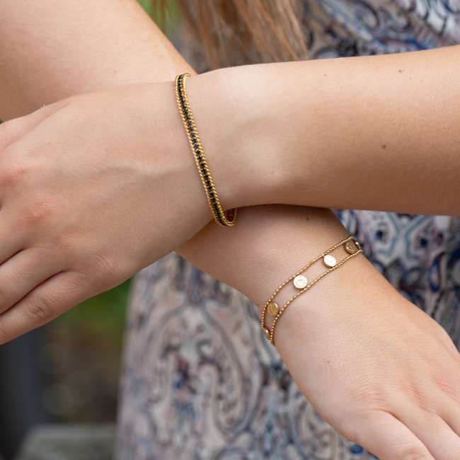 Day & Eve  Goud smalle zwarte glitter armband