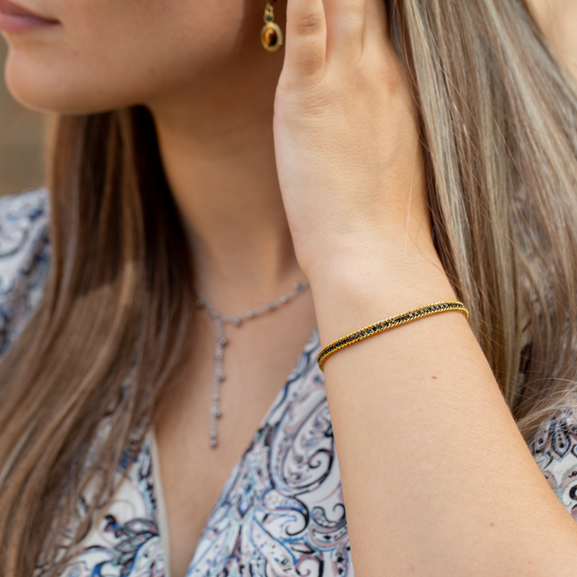 Day & Eve  Goud smalle zwarte glitter armband