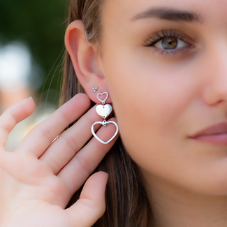 Day & Eve  Zilver triple hart oorbellen