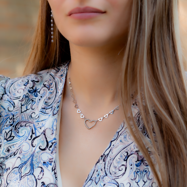 Day & Eve  Zilver stainless steel ketting harten