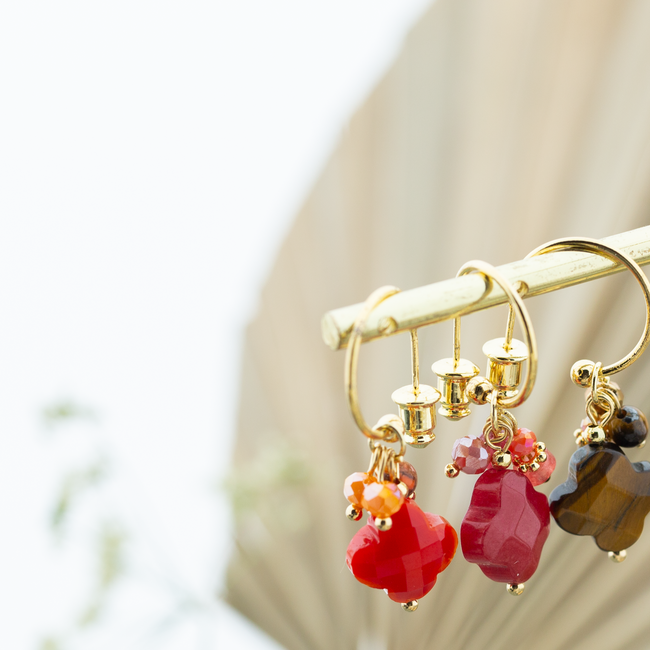 Biba Prachtige rode klaver oorbellen