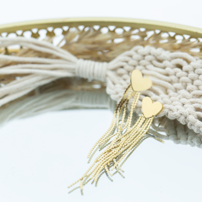 Day & Eve  Gouden lange oorbellen met hart