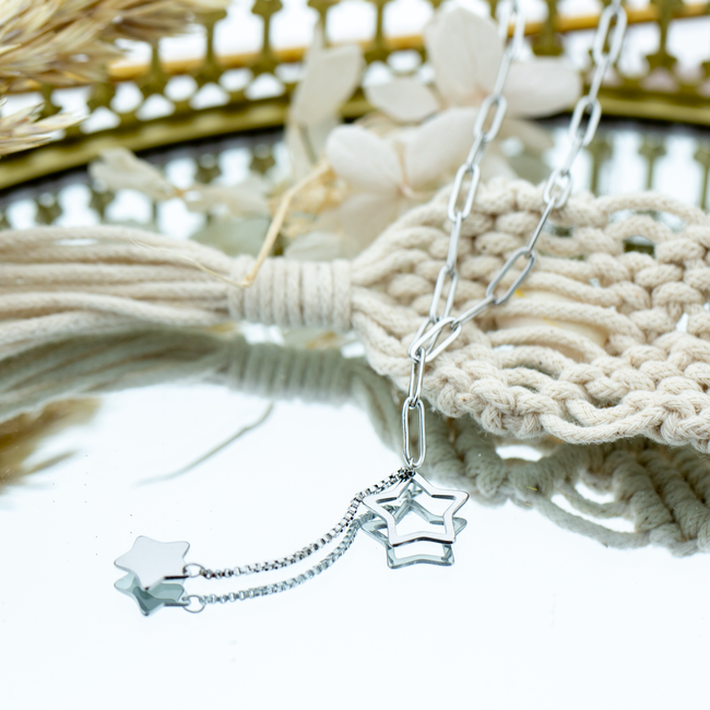 Day & Eve  Zilver schakelketting met sterren