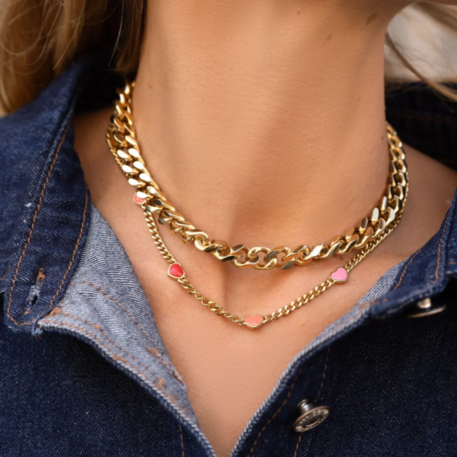 Bohm Paris Goud schakelketting met brede schakels of harten