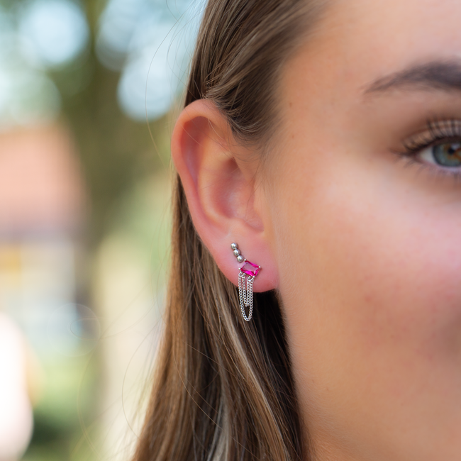 Echt zilver roze zirconia  oorbellen sparkle