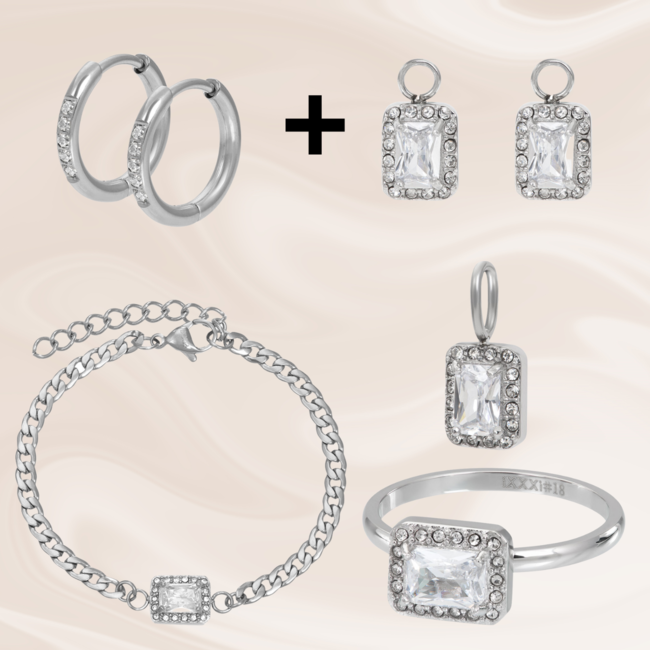 IXXXI Zilver Sieraden met crystal rechthoek steen
