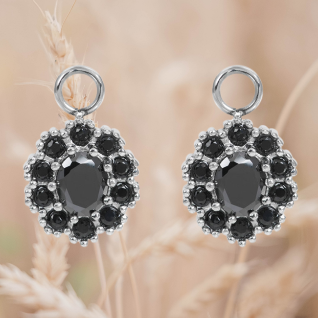 IXXXI Zilver party Sieraden met zwarte crystal bloem