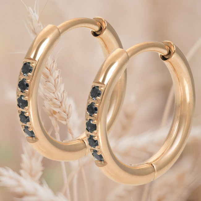 IXXXI Rosegoud party Sieraden met zwarte crystal bloem