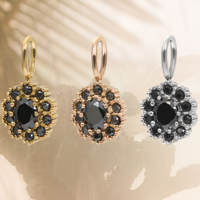 IXXXI Goud party Sieraden met zwarte crystal bloem