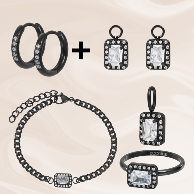 IXXXI Zwarte Sieraden met crystal rechthoek steen