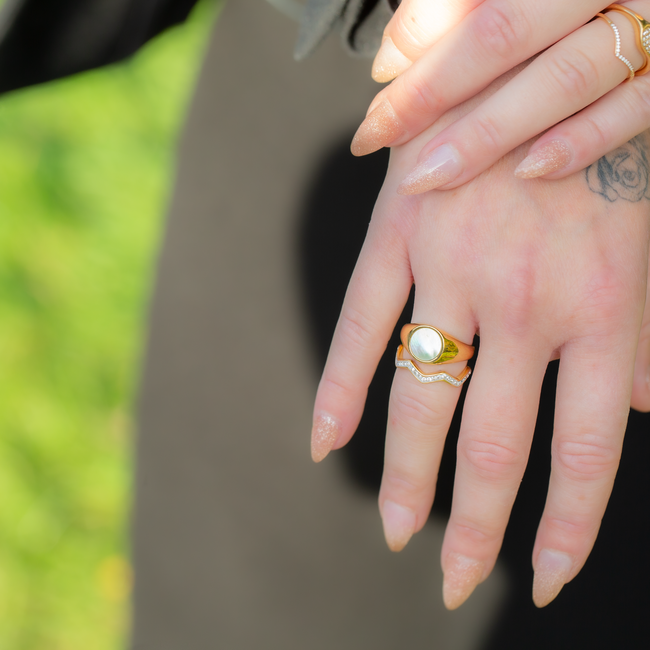 Goud zirconia of parelmoer party ringen