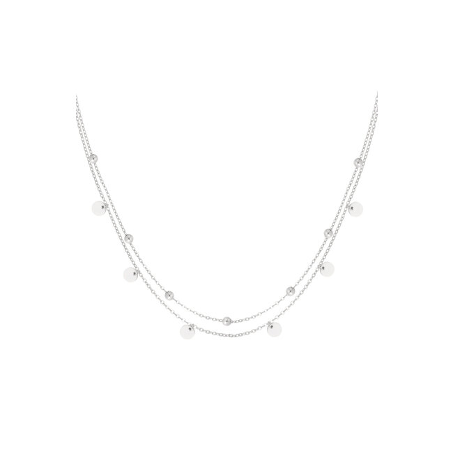 Beadle Dubbele zilveren ketting met muntjes