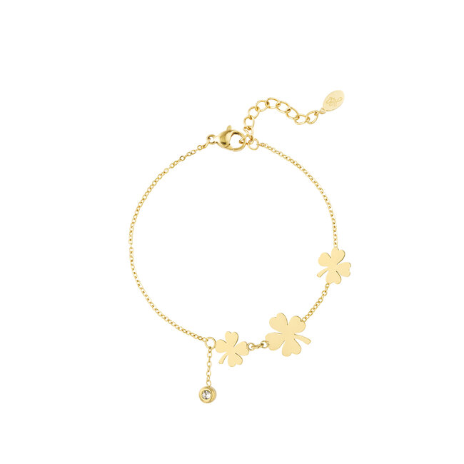 Armband goudkleurig met klavers  en strass