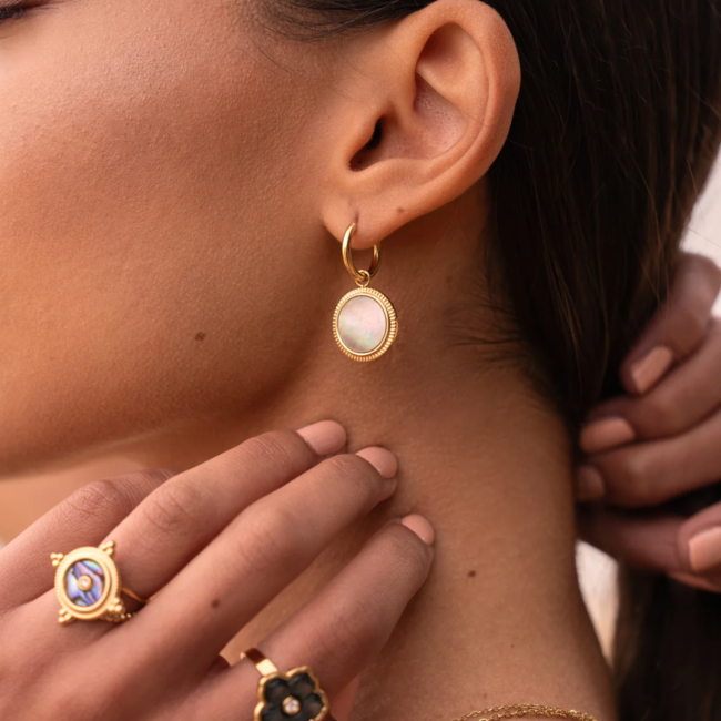 Ikita  Stainless steel Schelp zwarte oorbellen