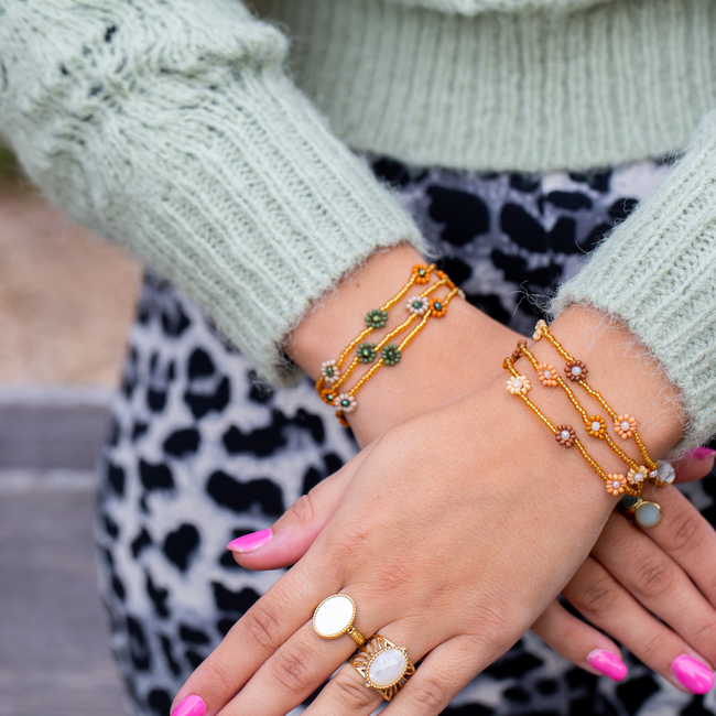 Biba Bruine herfst Kralen bloemen armband