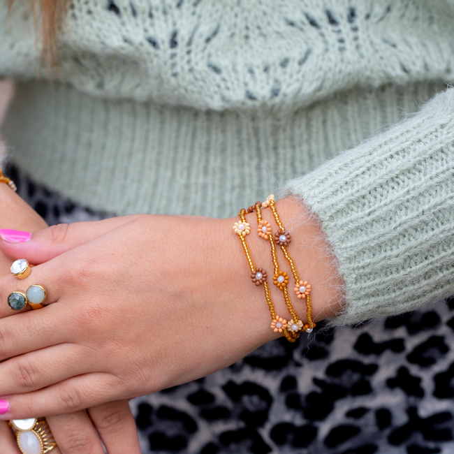 Bruine herfst Kralen bloemen armband